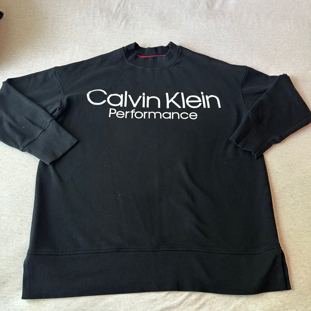 Calvin Klein Performance Womens XL‎ Black Oversized Logo Mock Neck Sweatshirt